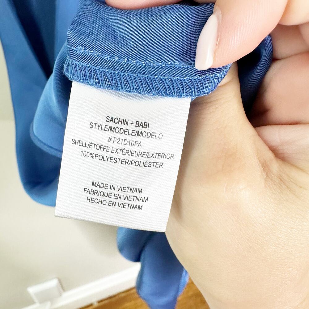 Sachin + Babi For Anthropologie Midi Dress Deep V-Neck Ruffle Blue Size 10P - Picture 11 of 12